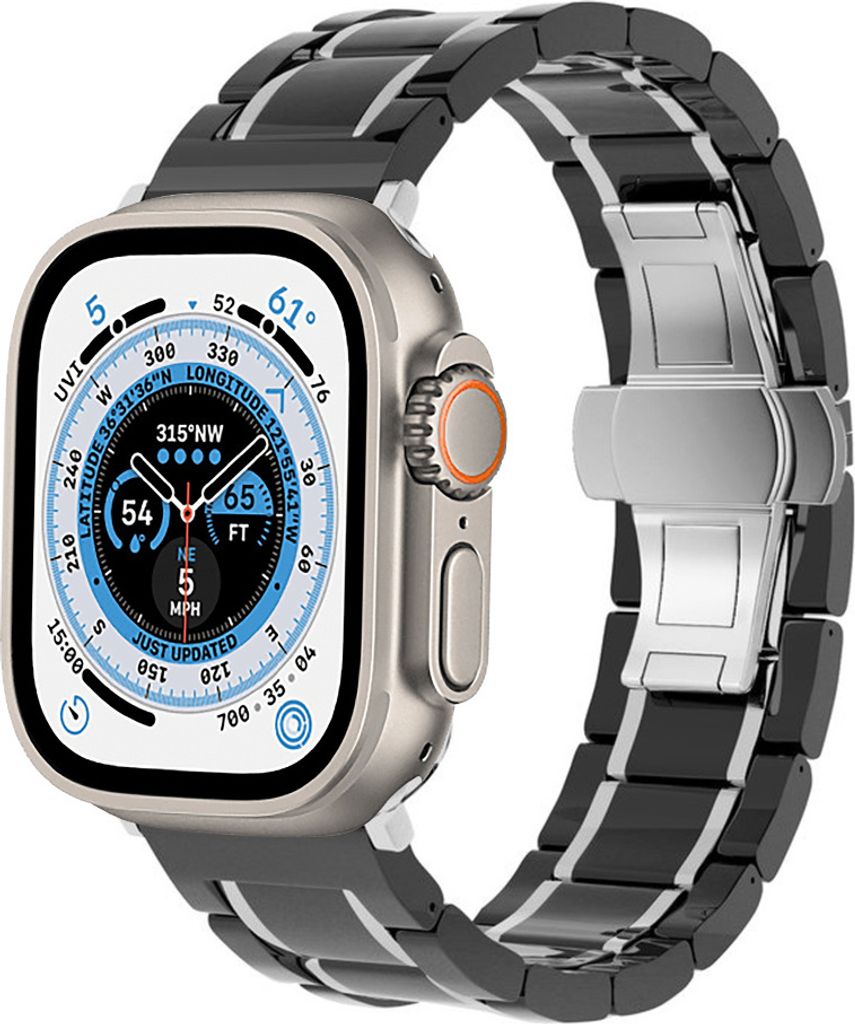 Strap-It Apple Watch Ultra Keramik Stahlarmband (Schwarz/Silber)