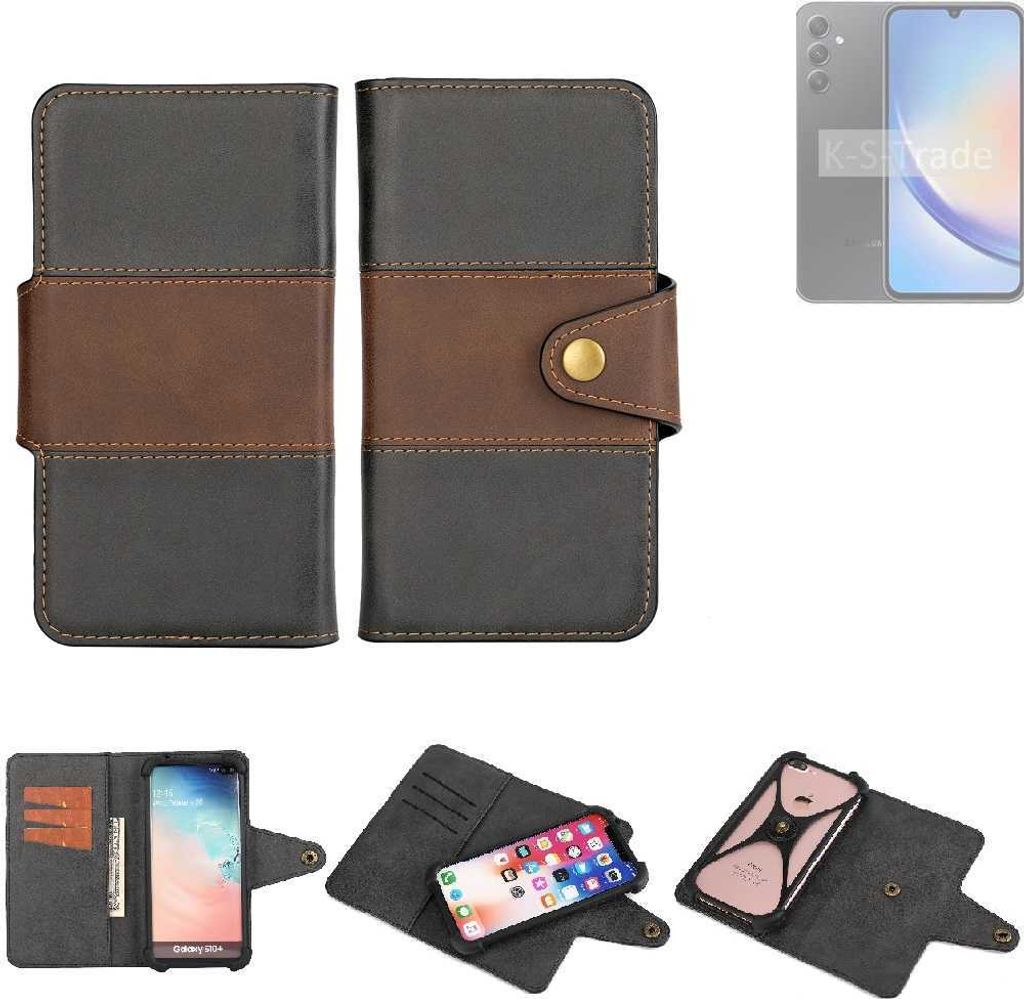 K-S-Trade Handyhülle Schutzhülle Hülle Bookstyle Wallet-Case kompatibel mit Samsung Galaxy A34 5G Bumper Rundumschutz schwarz-braun 1x