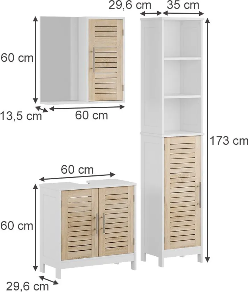 Ensemble salle de bain design blanc et chêne Vicco Looma 3 pièces robuste