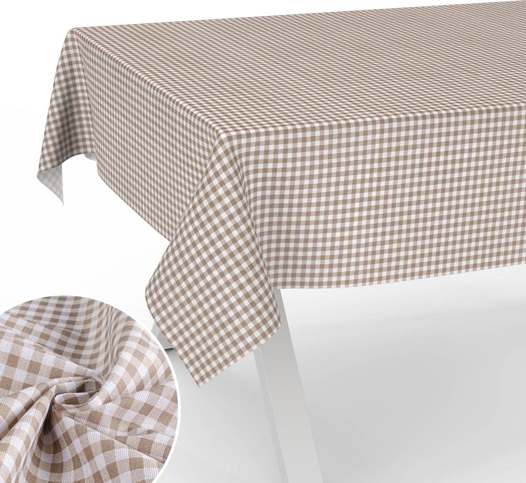 Tischdecke Karo aus Textil mit klassischem Motiv Tischtuch Tischwäsche schmutzabweisend Klassik Braun Breite 100cm Länge 160cm mit Schnittkante