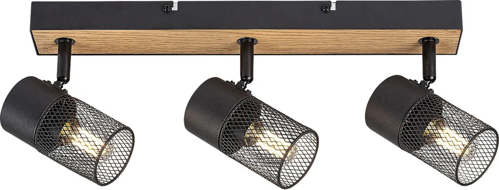 Luminaire bois et métal noir 3 spots E14 Metta 71153 style loft