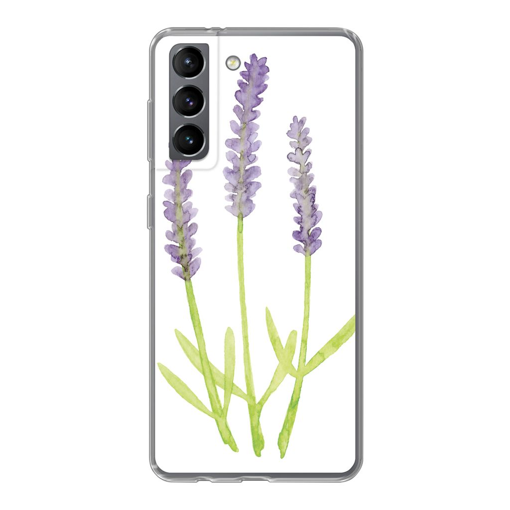 MuchoWow Handyhülle Schutzhülle Hülle für Samsung Galaxy S21 Lavendel - Aquarell - Pflanzen Silikon Softcase Handy Hülle - Softcase