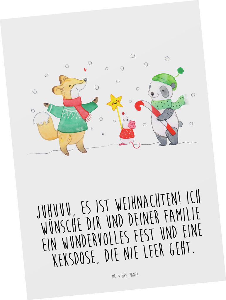 Mr. & Mrs. Panda Grußkarte Winter Weihnachtsfreude - Weiß - Geschenk, Fuchs, Weihnachten, Postkarten, Weihnachtsmann, Ansichtskarte, Fotokarte, A...
