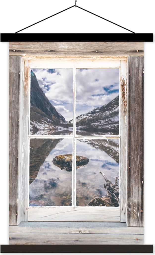 MuchoWow Textilposter Aussicht - Berg - Wasser 120x180 cm mit schwarzem Rahmen - Fotos