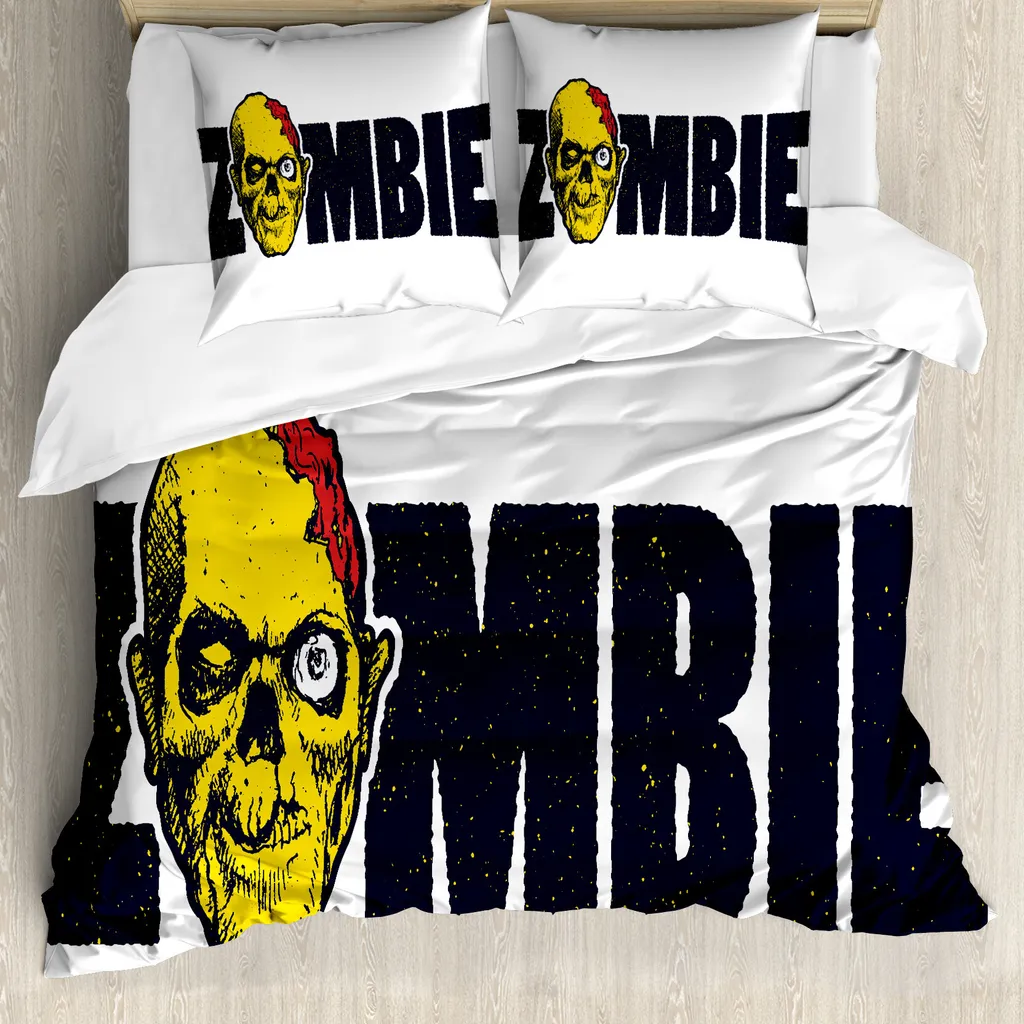 Copripiumino ABAKUHAUS Zombie 200x200 cm - Design Horror Blu Giallo