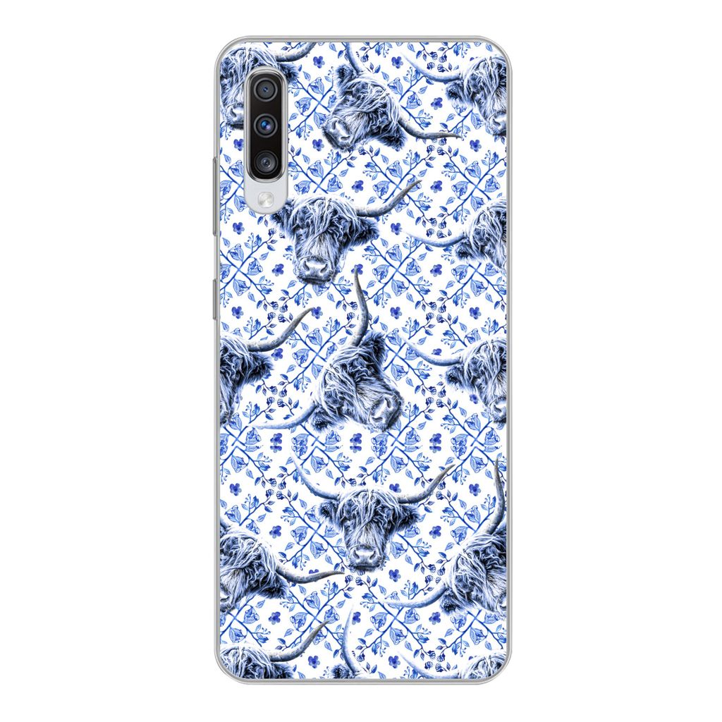 MuchoWow Handyhülle Schutzhülle Hülle für Samsung Galaxy A70 Delfter Blau - Tiere - Schottischer Highlander Silikon Softcase Handy Hülle - S...