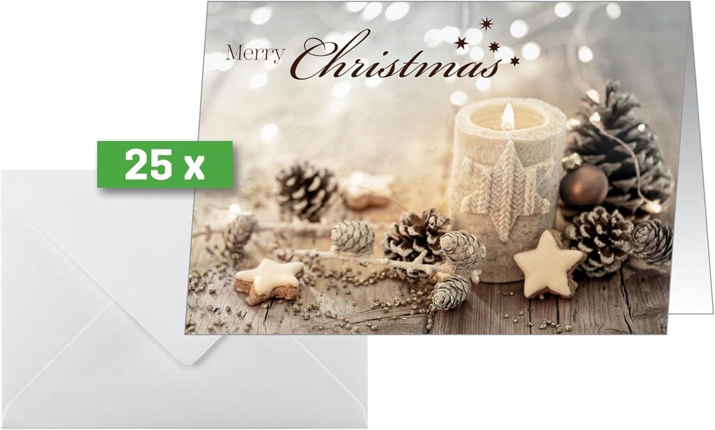 SIGEL DS098 Weihnachts-Karten "Beige Christmas Candle" - A6 - 25 Karten + Umschläge inkl. Umschläge