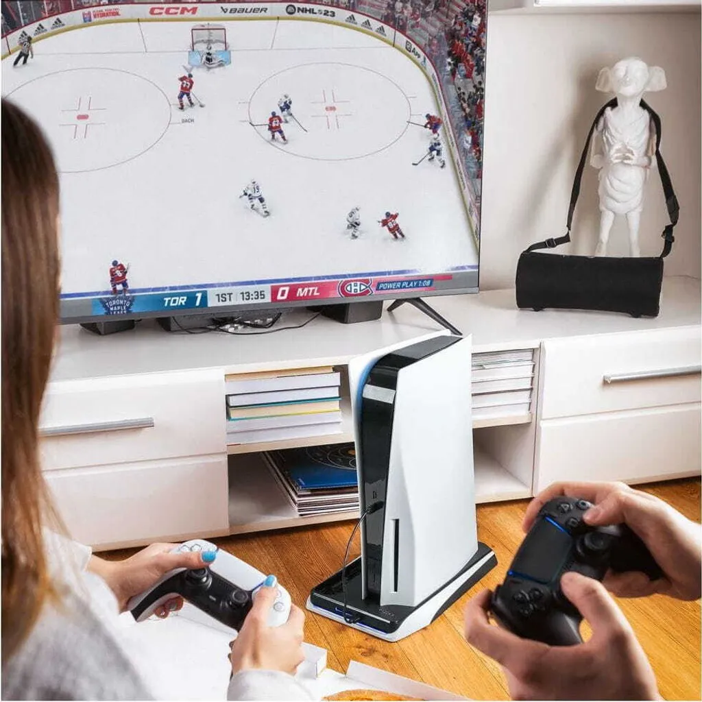FIXPS5-MCS-BW: Supporto Verticale PS5 con Ventole e Dock Ricarica Rapida - 12