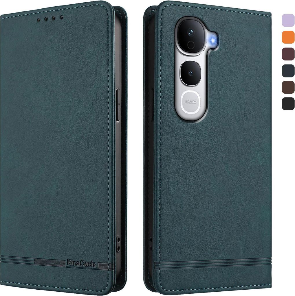 Hülle für Vivo Y400 Pro, Retro Kunstleder Ständer Klapphülle mit Kartenfächer und Magnetische Grün