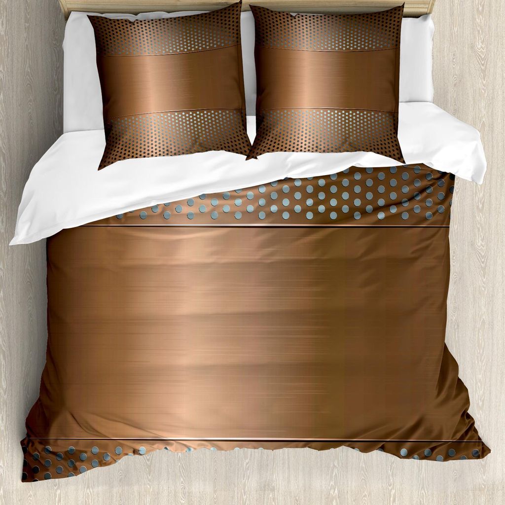 ABAKUHAUS industriell Bettbezug Set, Perforiert Gitter Platten Stahl Illustration Futuristisch Technologie Thema, 200 x 200 cm + 80 x 80 cm, Umbrab...