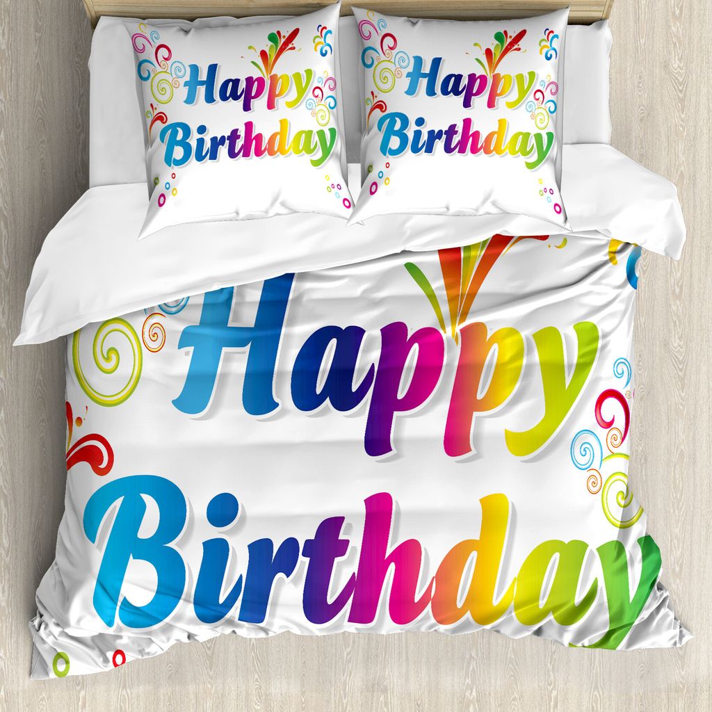 ABAKUHAUS Geburtstag Bettbezug, Geburtstags-Mitteilung, Milbensicher Allergiker geeignet mit Kissenbezügen, 155 cm x 220 cm - 80 x 80 cm, Mehrfarbig