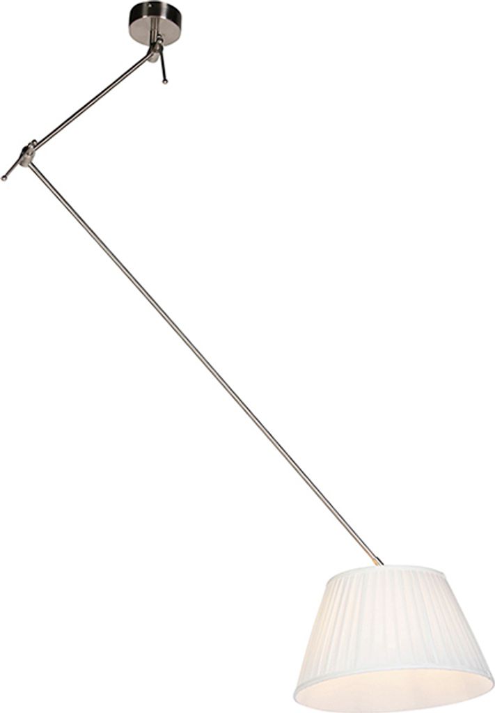 QAZQA - Klassisch I Antik Hängelampe I Pendellampe I Pendelleuchte mit plissiertem Schirm creme 35 cm - Blitz I Stahl I Silber I nickel matt I Woh...