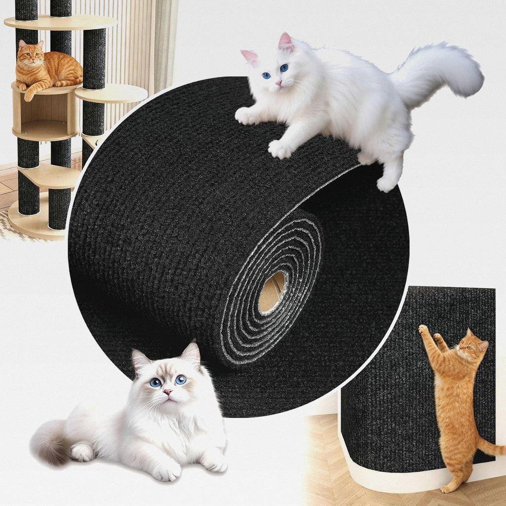 Kratzmatte Selbstklebend Schwarz Kratzteppich Katze Selbstklebend Wand Möbel Türen 40CMx2M Kratzmatte Katze Wand Ecke Trimmbare Kratzfläche für...