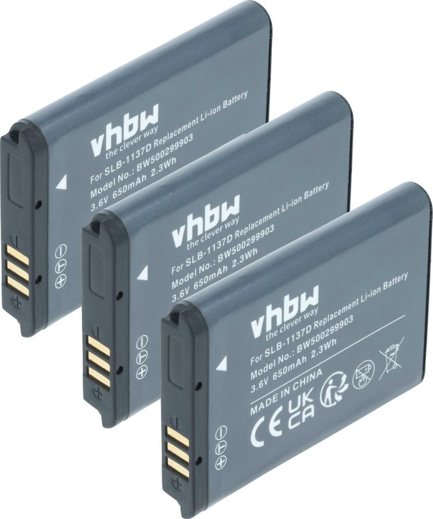 vhbw 3x Akku Ersatz für Samsung SLB-1137d für Kamera (750 mAh, 3,6 V, Li-Ion)