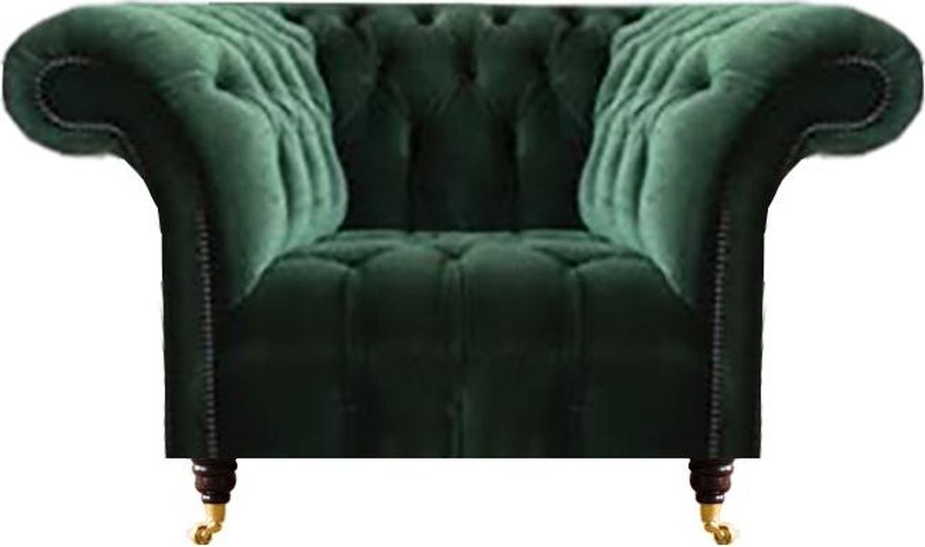Chesterfield Grüner Sessel Textilsessel Stoffsitzer Wohnzimmer Möbel