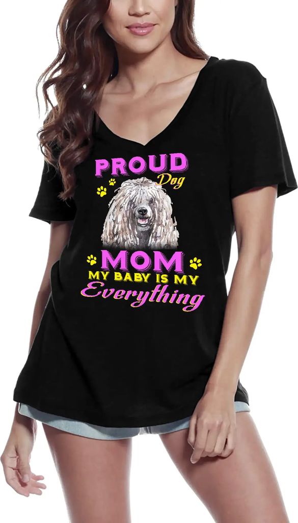 Damen Grafik T-Shirt V-Ausschnitt Stolzer Tag - komondor Welpenmama - mein Baby ist mein Ein und Alles – Proud Day - Komondor Puppy Dog Mom - My ...