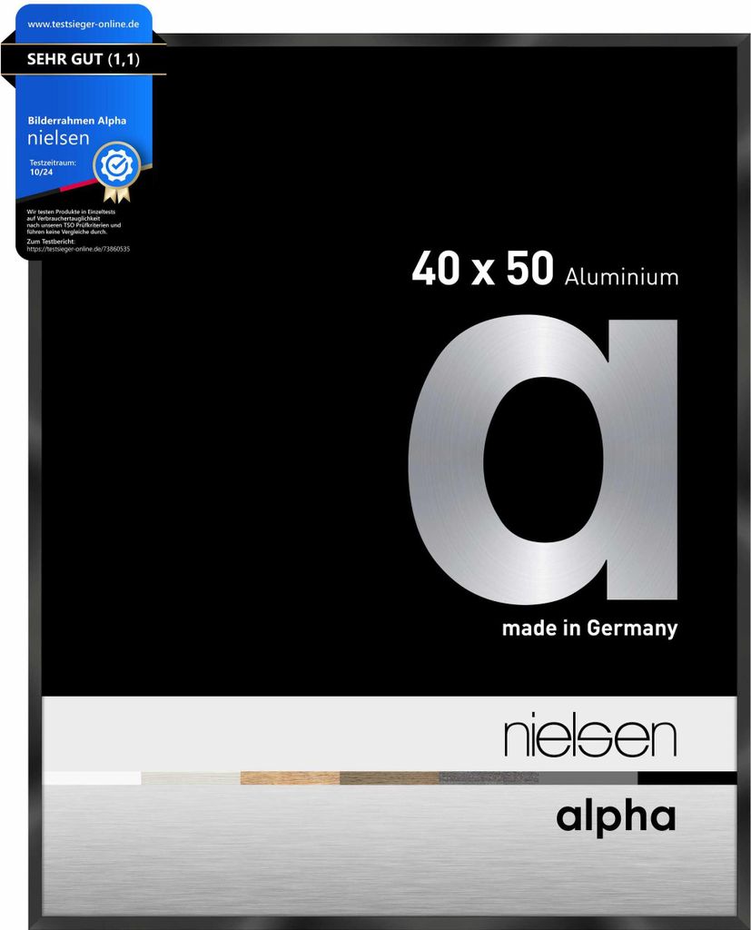 nielsen Aluminium Bilderrahmen Alpha, 40x50 cm, Eloxal Schwarz Glanz