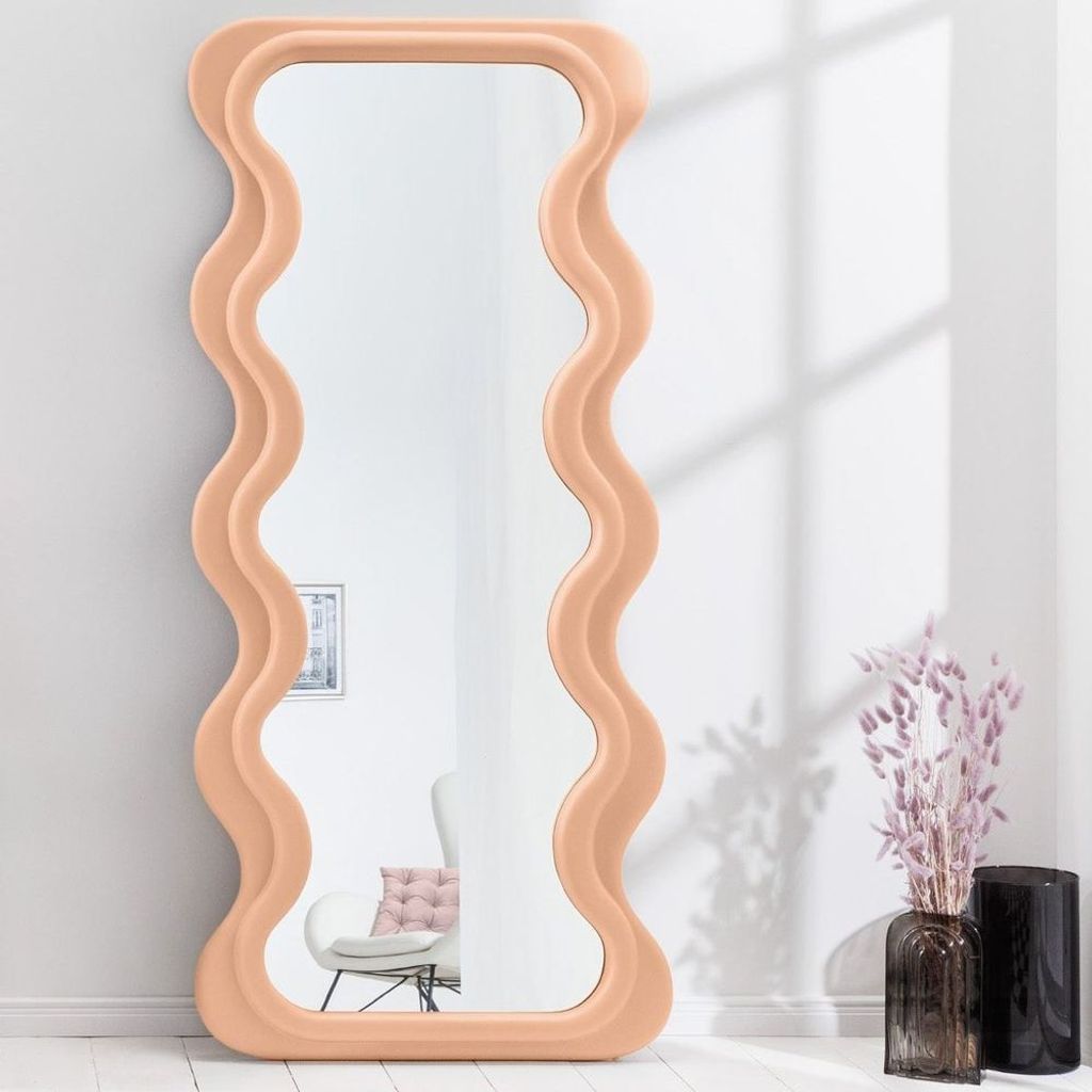 cagü: Art-Deco-Design Wandspiegel VELA Pastell-Apricot Wellenform Rechteckig 160cm x 70cm