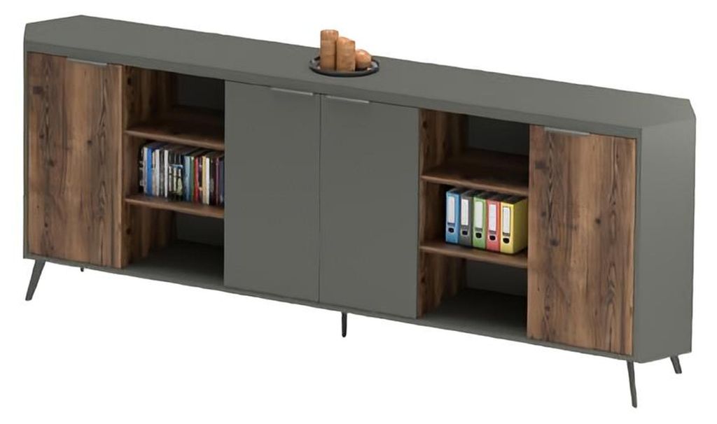 Büroschrank Aktenschrank Sideboard Schrank Holz Grau Braun Freistehend