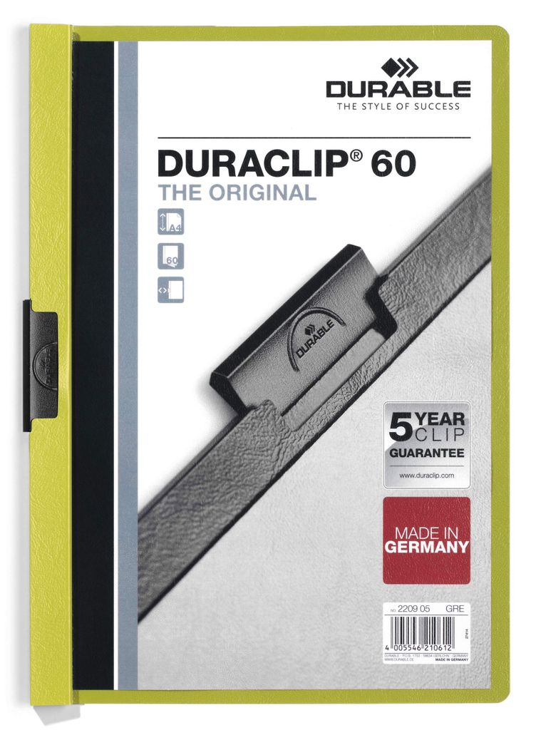 Durable DURACLIP, Zelená, 60 listy, A4, 1 kusov, Nemecko Obrázok produktu 