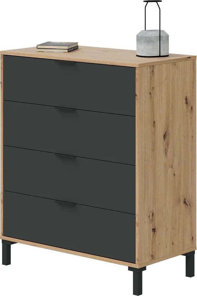 Commode 4 Tiroirs Pratique pour Petits Espaces Chêne Gris L77,5 cm