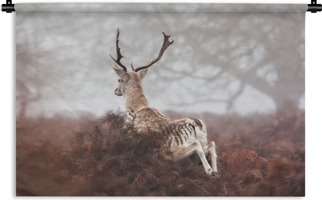 MuchoWow Wandteppich Wandbehang Rehe - Nebel - Pflanzen 150x100 cm Tapisserie Dekoration Wandtuch - Waschbar - Tapisserien - Wand-Decke