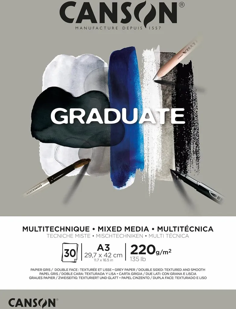 Bloc Papier Technique Mixte Gris A3 Canson Graduate pour Dessin et Peinture