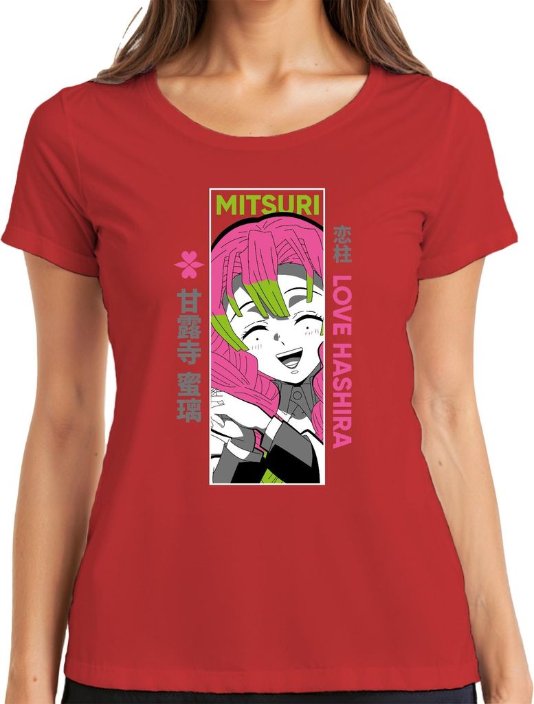 Mitsuri Love Hashira Demon Slayer Anime Geschenk Otaku kawaii Damen T-Shirt, Rot, XL