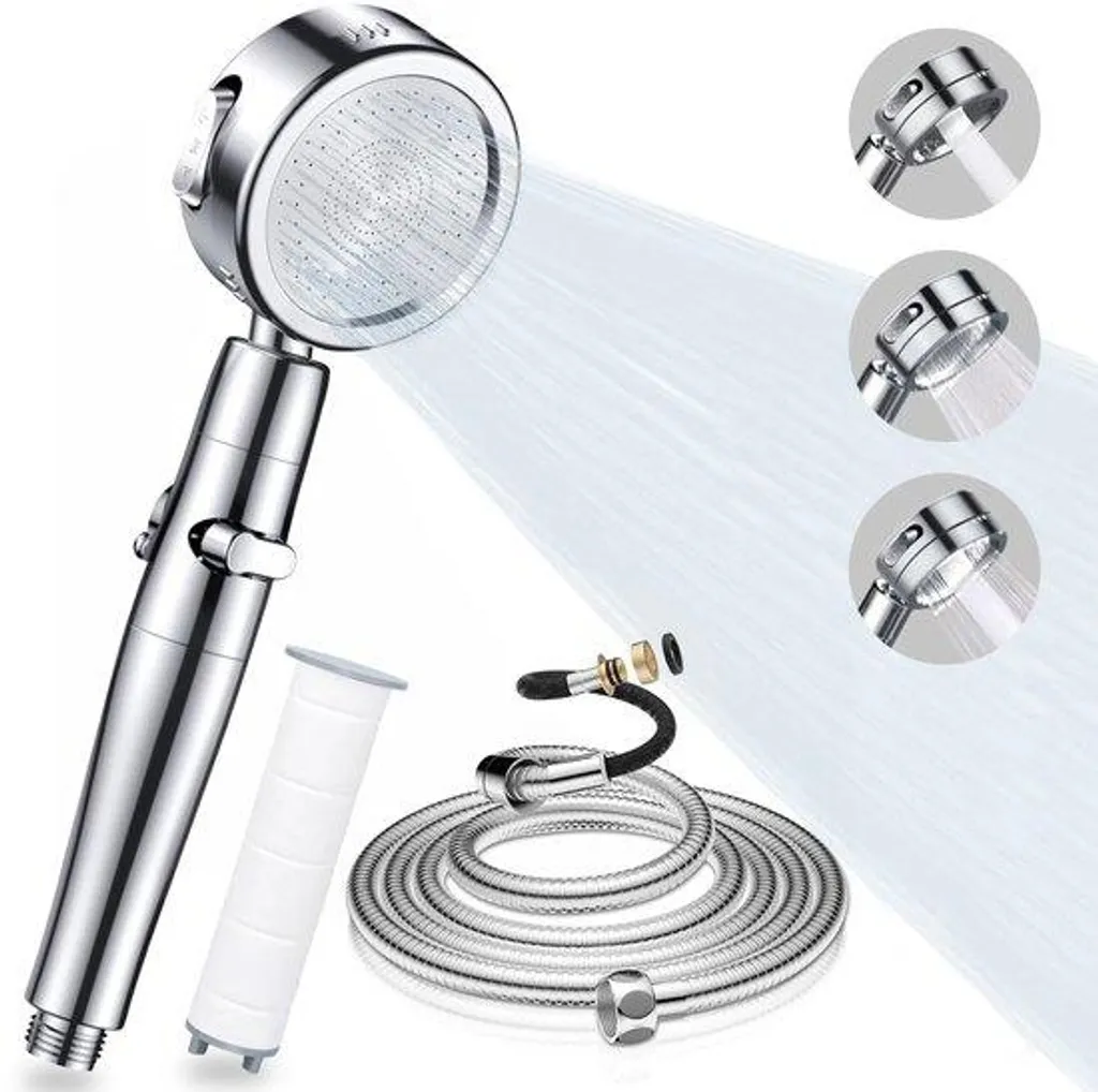 Douchette avec filtre pour eau calcaire, 3 jets et long flexible 2 mètres