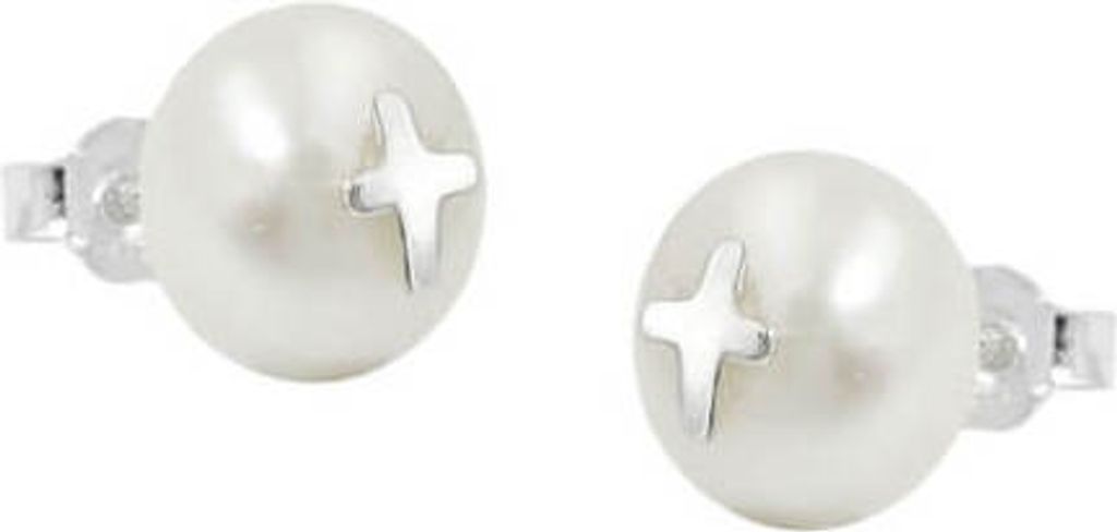 Ohrstecker Ohrringe Ohrschmuck Süßwasserperle mit Silberkreuzchen 925 Silber