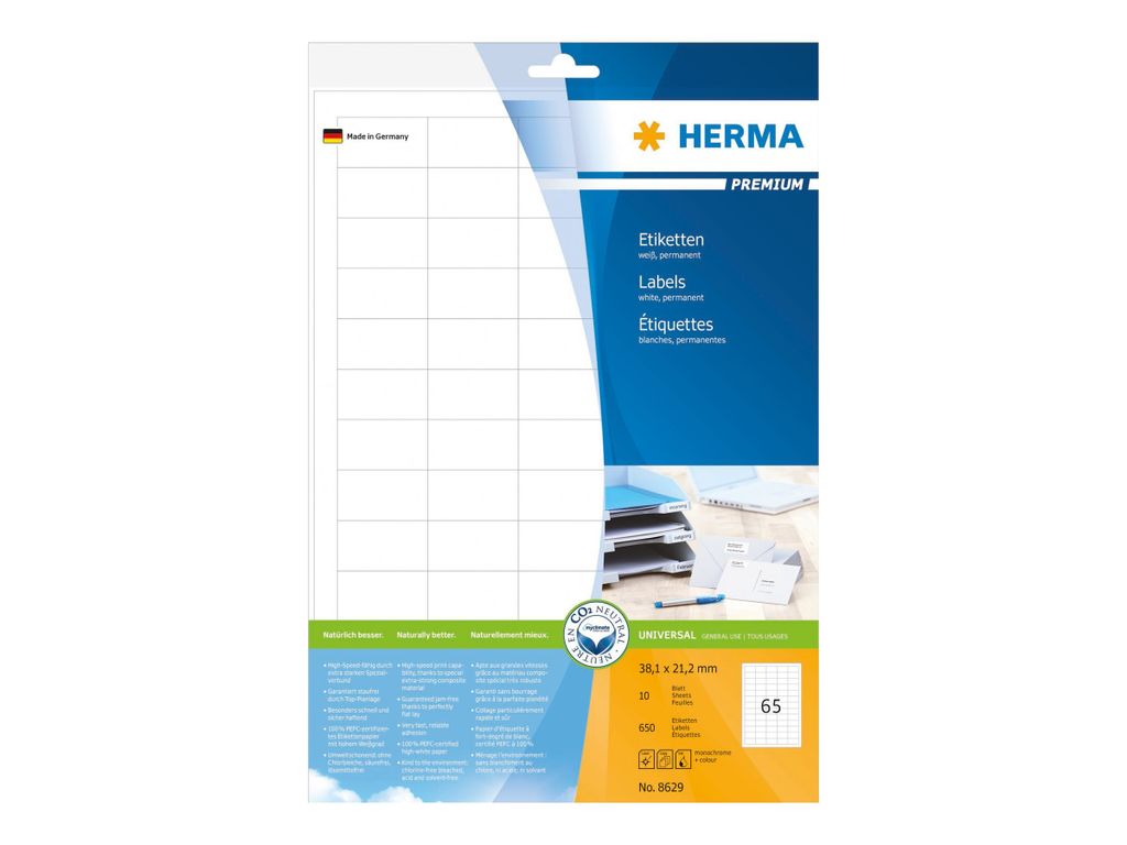 HERMA 8629, Biela, Samolepiaci štítok, A4, Papája, Obrázok produktu 