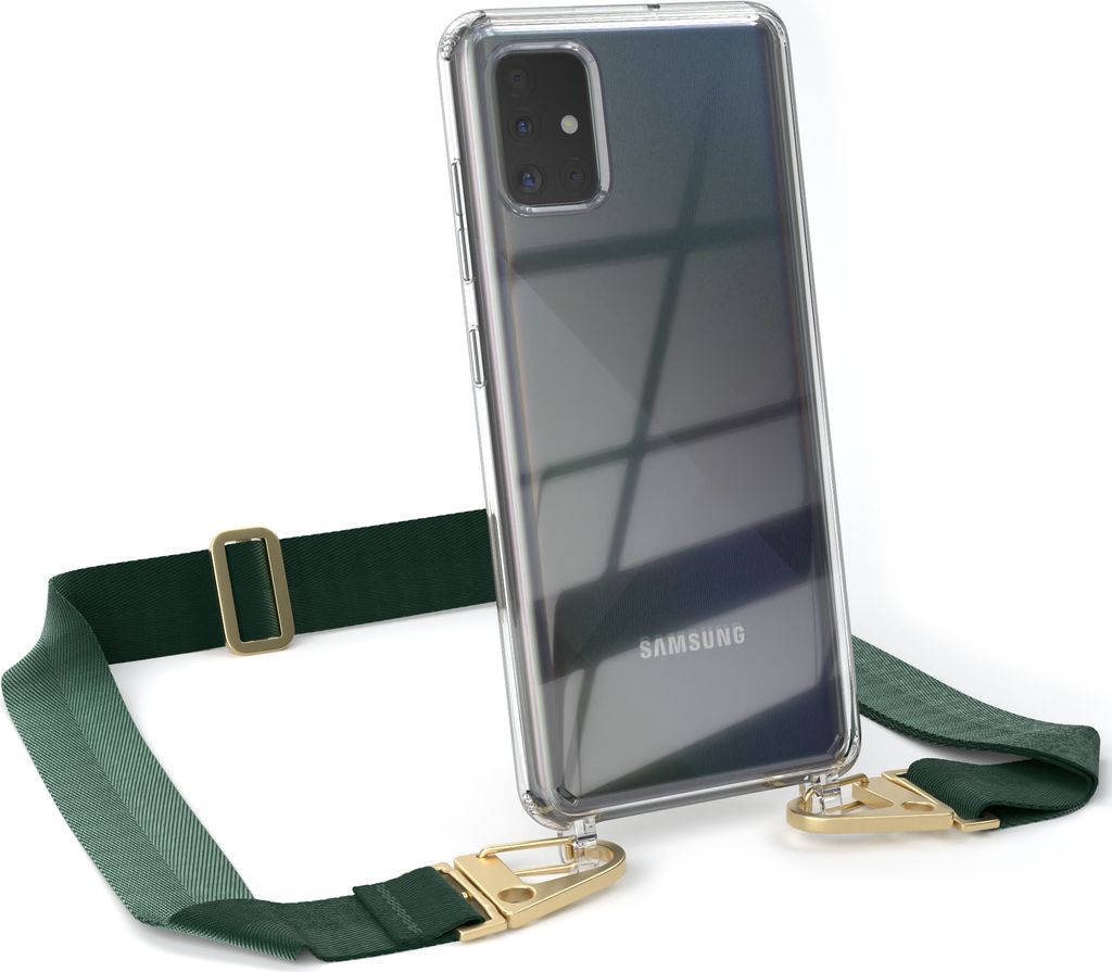 EAZY CASE - Hülle mit Band für Samsung Galaxy A51, Handyhülle mit Umhängeband, Silikonhülle transparent, Handykette in Grün