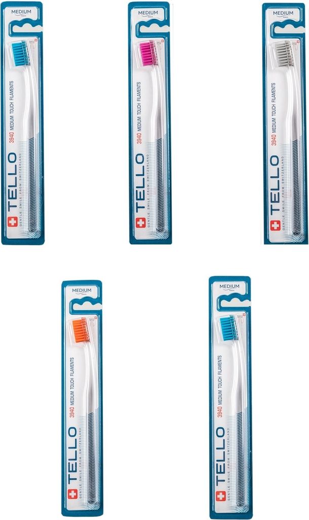 5x TELLO Brush Medium 3940 - Zahnbürste - Medium Borsten Produktbild 