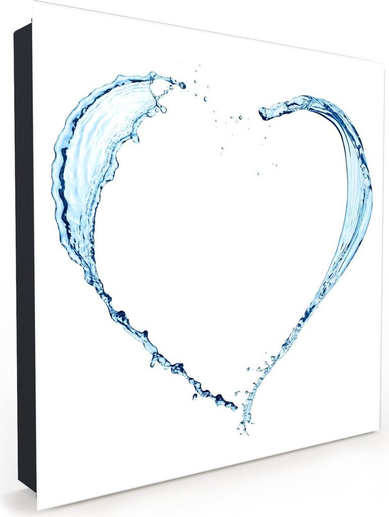 Nachbildung-Schlüsselkasten, Magnetpinnwand und Memoboard mit Glasfront Motiv Herz aus Wasser