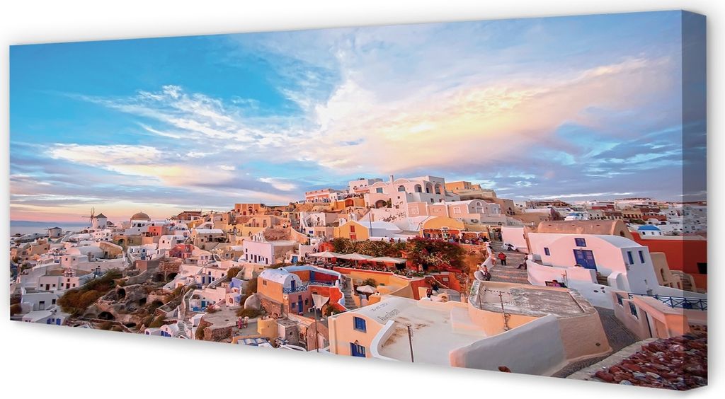 Leinwandbild 125x50 Wandkunst Griechenland Panorama der Stadt Sonnenuntergang