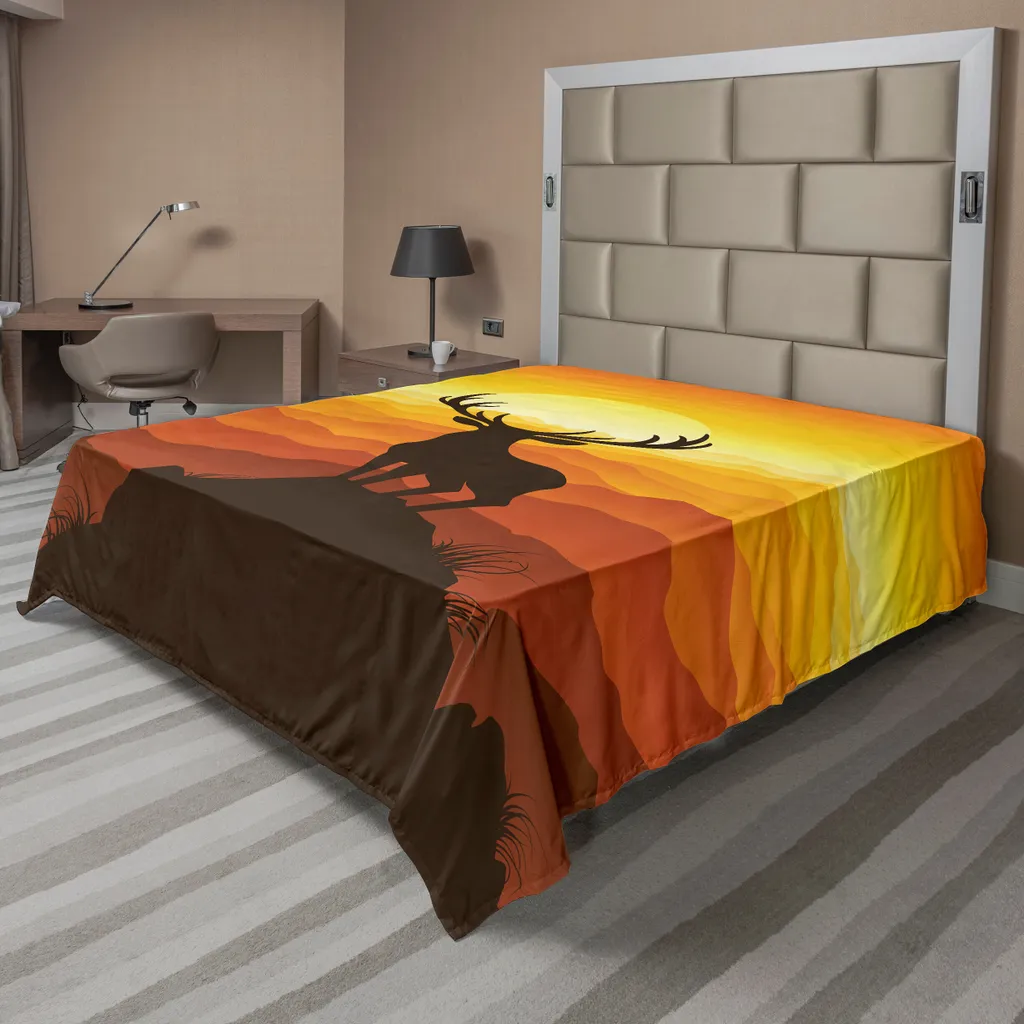 Drap de Lit Douceur Premium 260x228 cm avec Imprimé Cerf et Nature Or