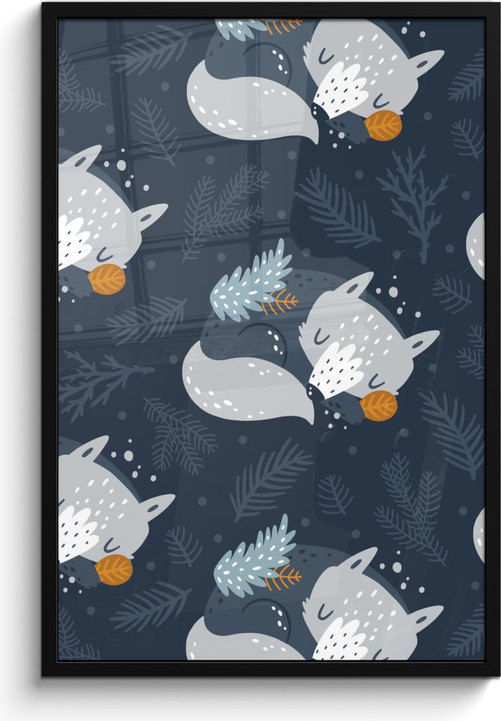 MuchoWow MuchoWow Gerahmtes Poster Fuchs - Design - Kinder - Jungen - Mädchen - Baby 60x90 cm - Poster mit zchwarzem Bilderrahmen - Kunst