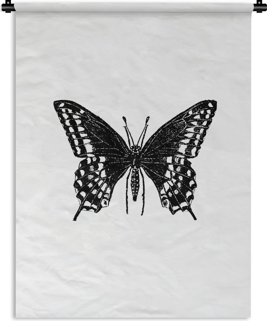 MuchoWow Wandteppich Wandbehang Schmetterling - Tiere - Retro - Schwarz und weiß 120x160 cm Tapisserie Dekoration Wandtuch - Wohnzimmer - Moderne