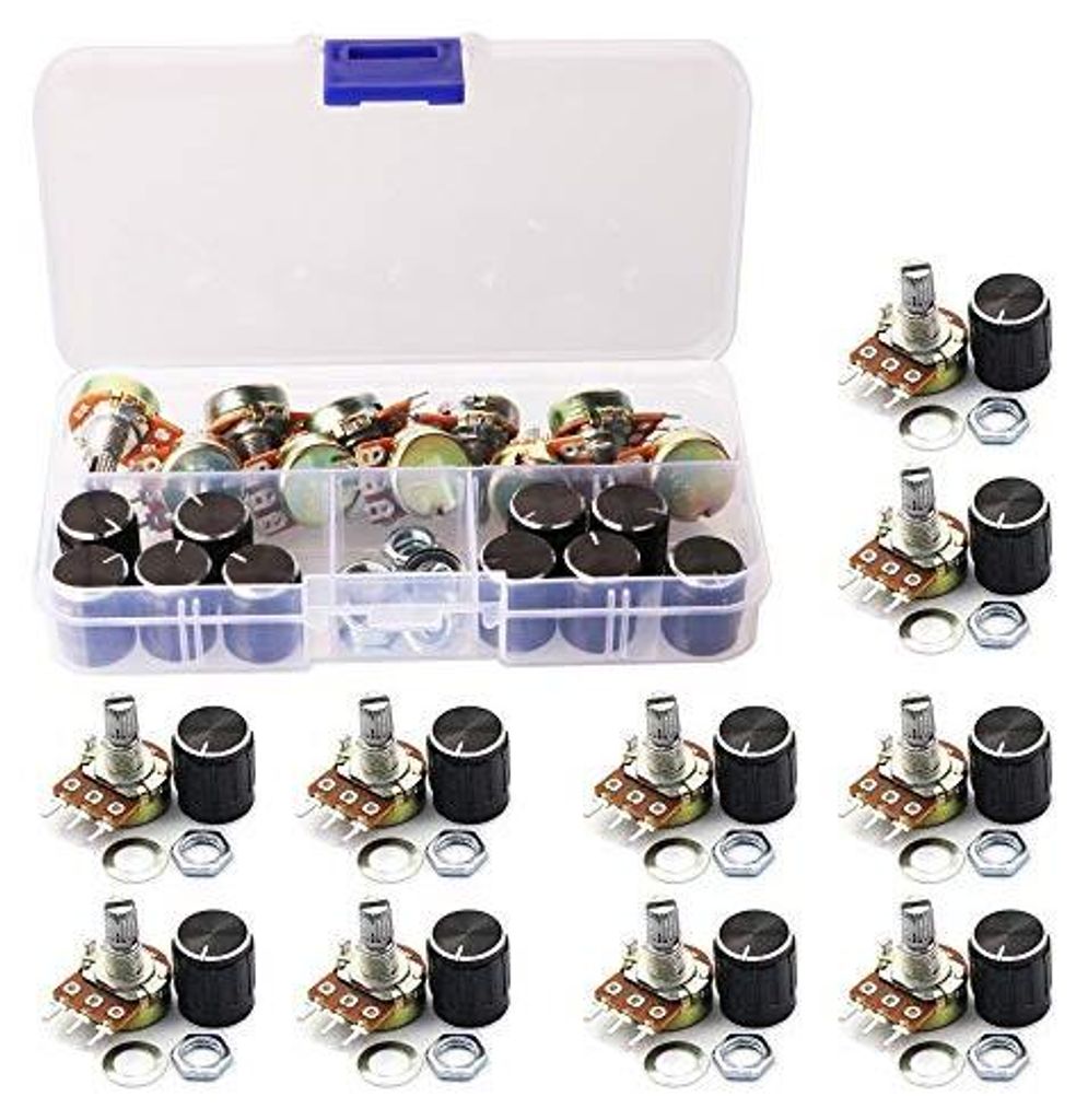 10 Stk. Linear-Potentiometer Mono Linear B10K Einzelpotentiometer WH148 3Pin Dreh-Potentiometer mit Muttern und Unterlegscheibe, Schwarzer Drehknop...