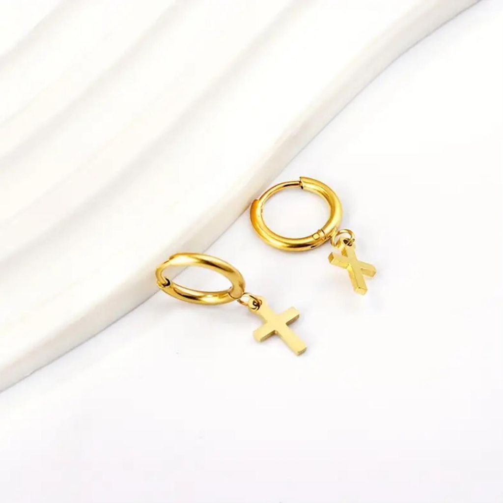 XCOAST Ohrringe - uni, Edelstahl, Gold, mit Kreuzanhänger - Valentinstagsgeschenk