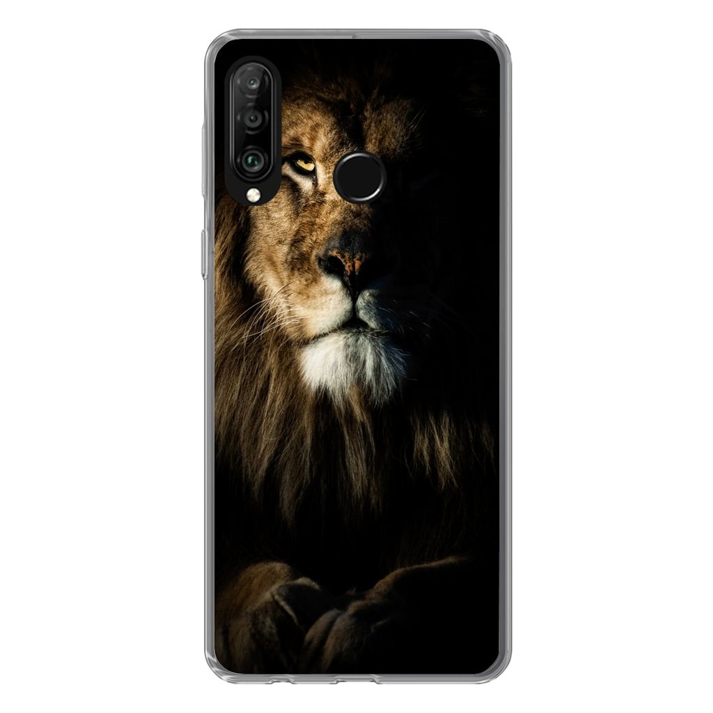 MuchoWow Handyhülle Schutzhülle Hülle für Huawei P30 Lite Löwe - Licht - Porträt Silikon Softcase Handy Hülle - Handyhülle