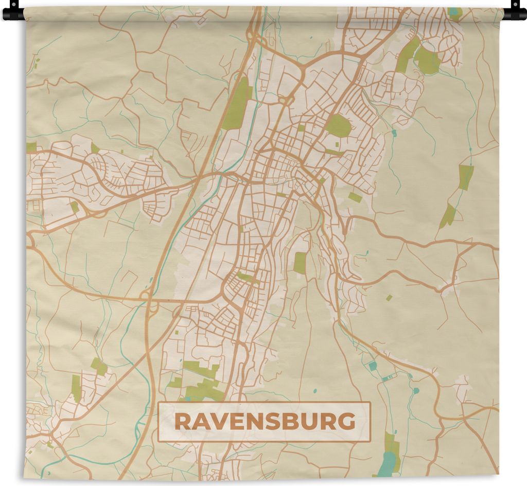 MuchoWow Wandteppich Wandbehang Ravensburg - Karte - Stadtplan - Vintage 60x60 cm Tapisserie Dekoration Wandtuch - Dekorationen - Wand Decke