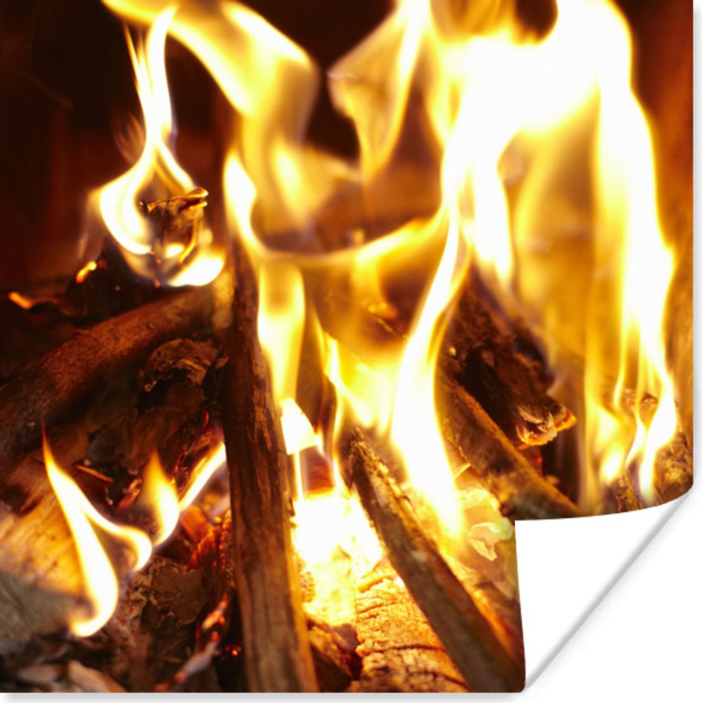 MuchoWow Poster Ein Kamin mit Feuer 50x50 cm - Wohnzimmerdekoration