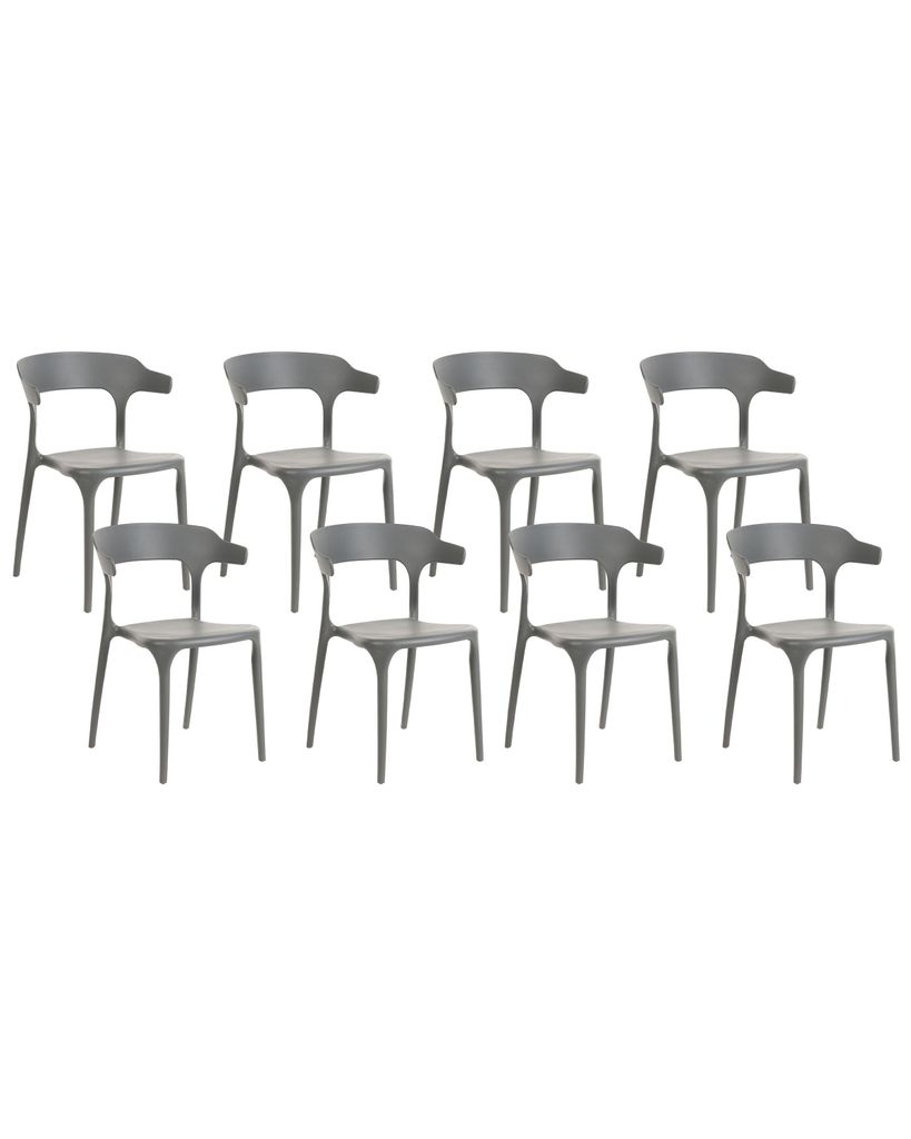 BELIANI Esszimmerstuhl 8er Set Grau Kunststoff Stapelbar Skandi Modern für Innen- und Außenbereich Garten Terrasse Balkon Wohnzimmer Esszimmer