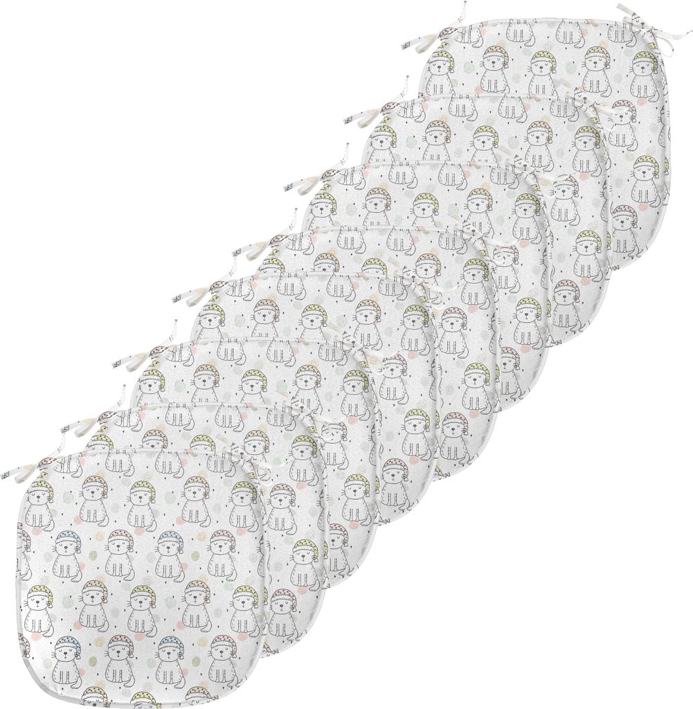 ABAKUHAUS Kindergarten Polster für Esszimmerstühle, Schlafen Bunte Katze, Dekoratives wasserfestes Kissen mit Riemen für Küchensitze, 40 cm x 4...