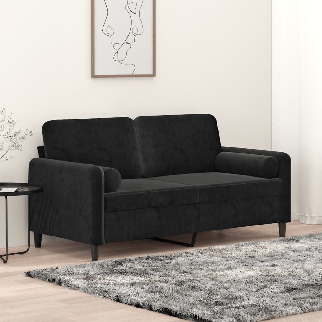 Möbel 2-Sitzer-Sofa mit Zierkissen Schwarz 140 cm Samt - Klassische Sofas 3200886