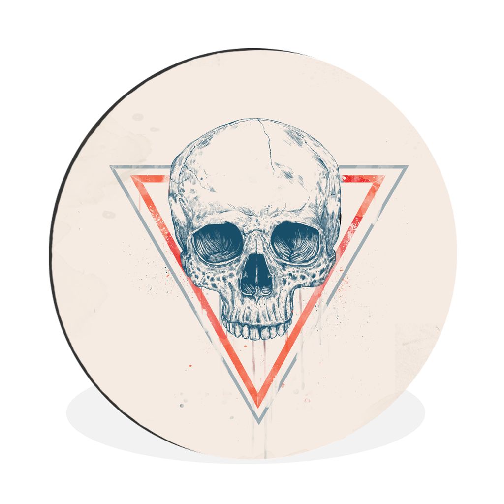 MuchoWow Aluminium Wandkreis Totenkopf - Dreieck - Orange - Zeichnung - Vintage - Totenkopf Ø 90 cm Wanddeko Modern Wohnzimmer - Mauerkreis - Wa...