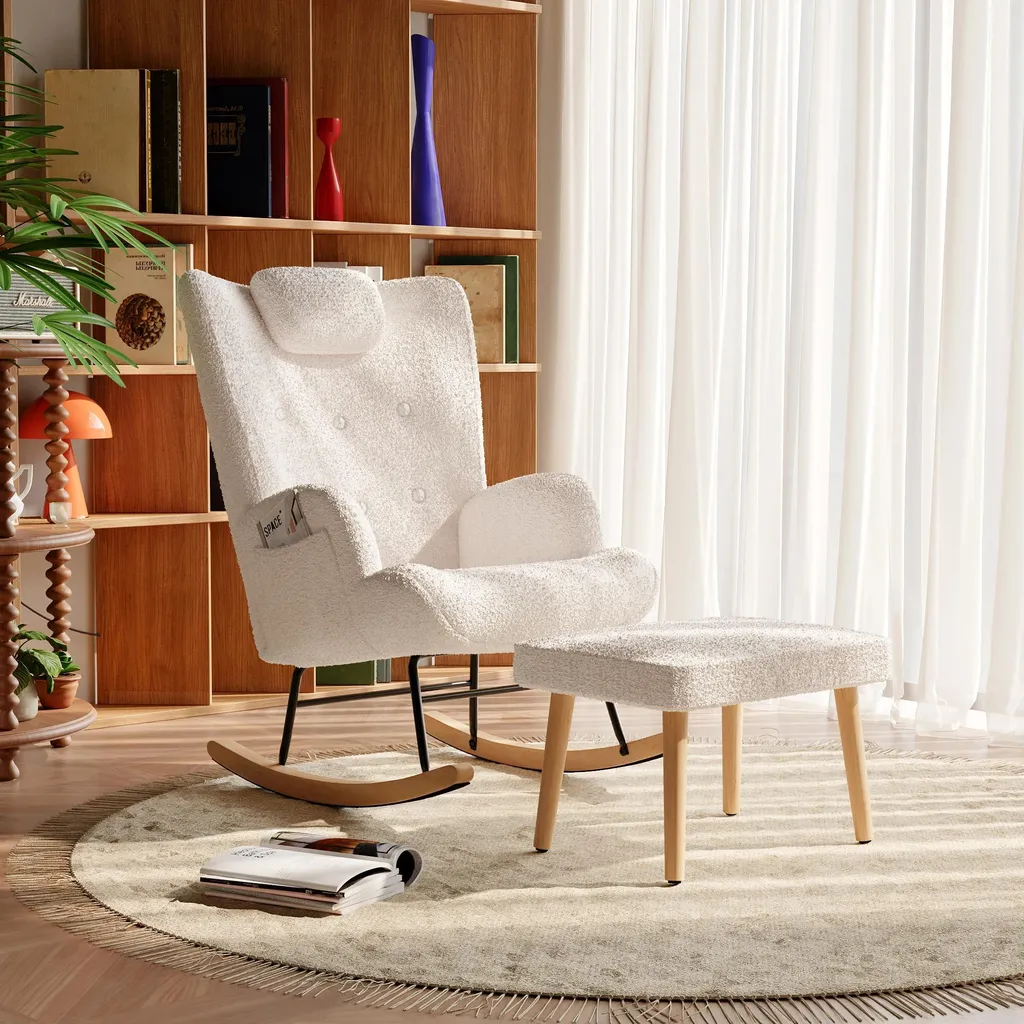 Fauteuil à bascule velours blanc ergonomique, Solution Confort du Dos