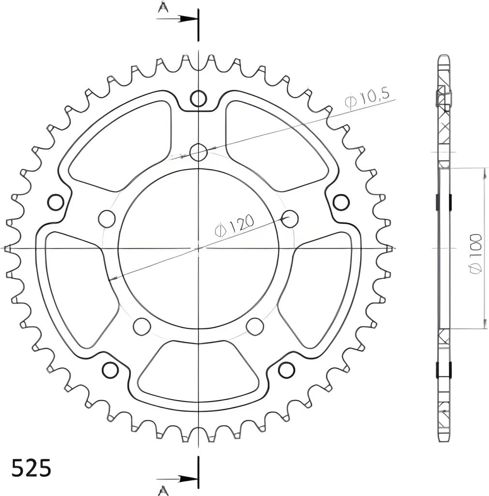 Supersprox Stealth-Kettenrad 525 - 46Z (rot) RST-702:46-RED|ID 100,0 LK 120,0 5-Loch