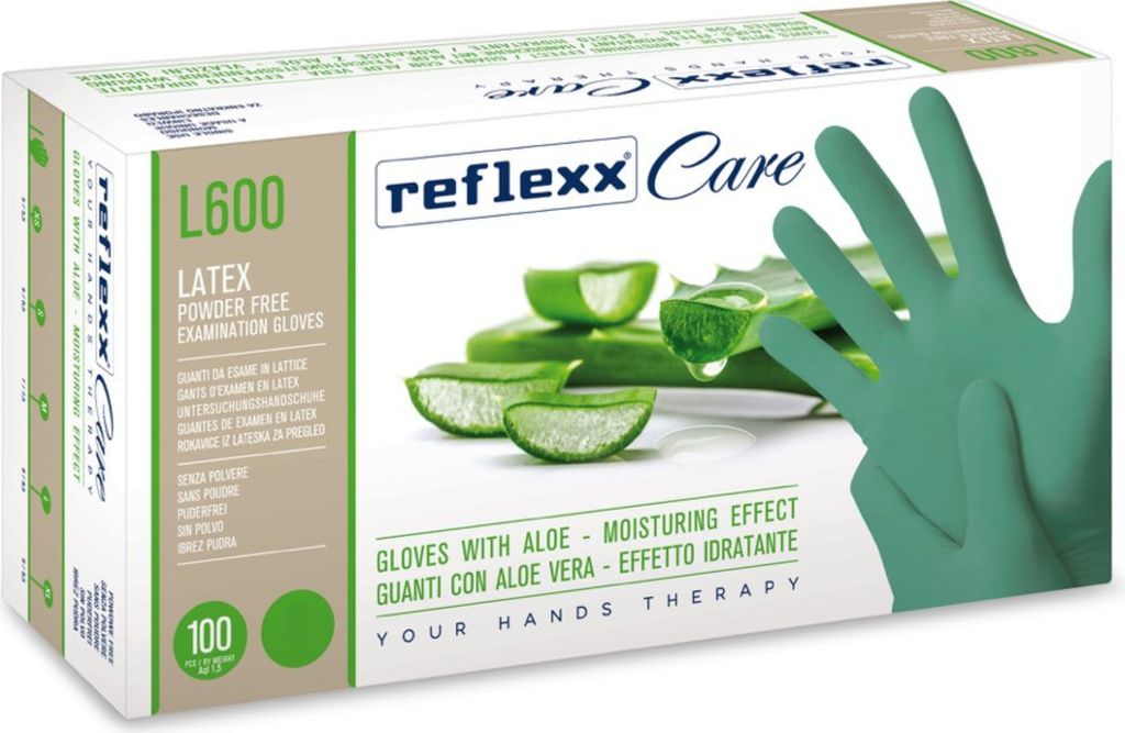 Reflexx L600 Puderfreie Latexhandschuhe mit Aloe Vera 6,2gr Kat.3 100 Stück XL